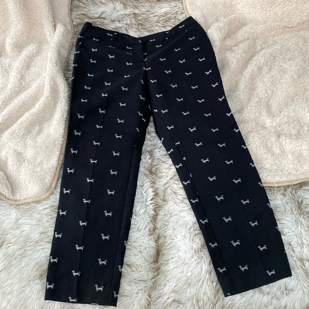 Dachshund Pants!!! Loft Marisa Size 8. Black with embroidered grey doxies.